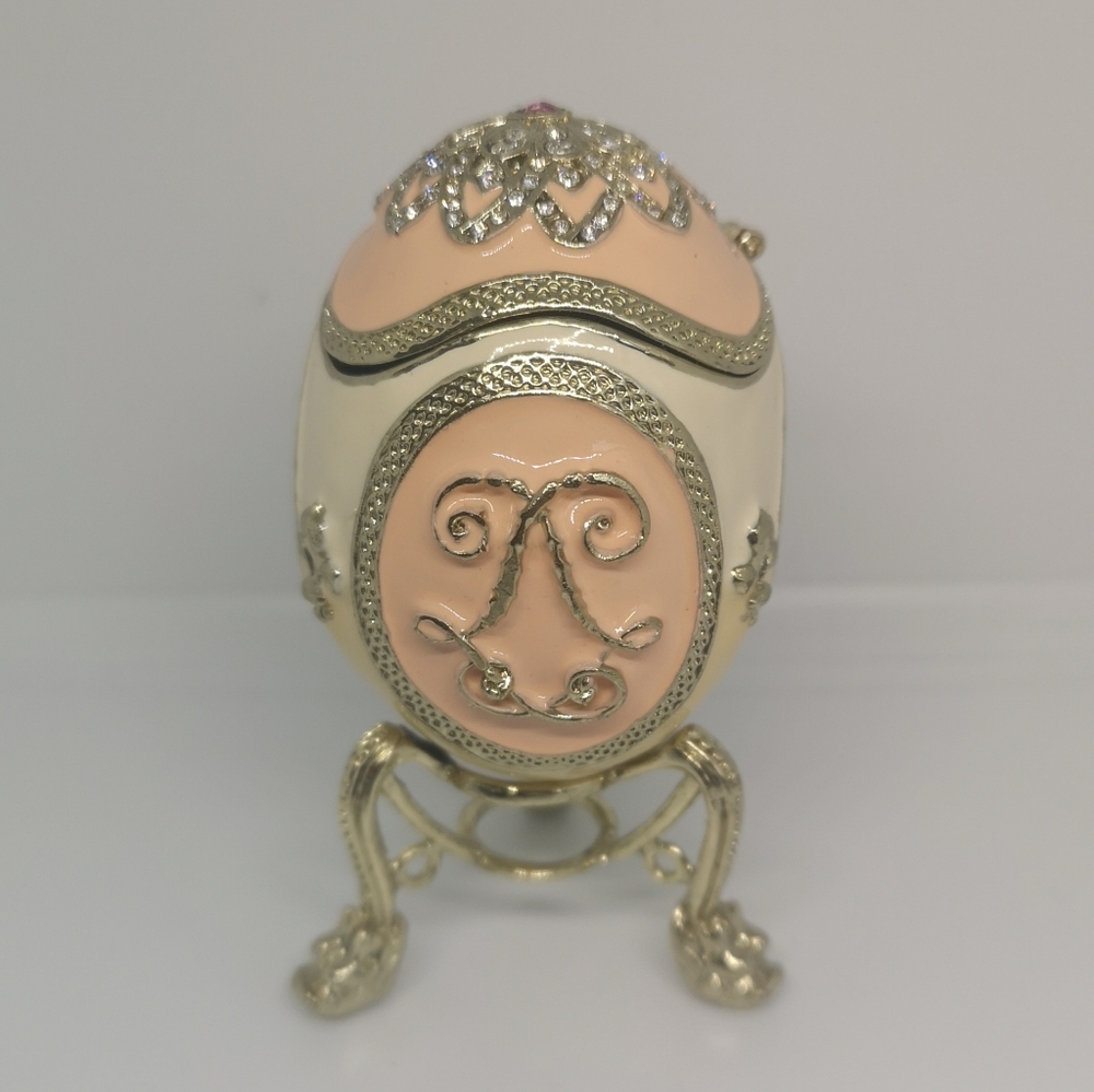 Pink Enameled Gold Tone 3" Jewelley/ Trinket Box With Hinge And Matching Stand